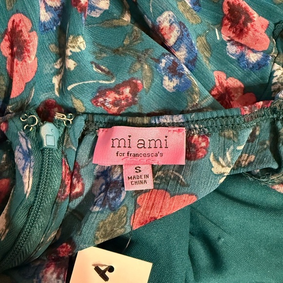 Francesca's Collections Green Boho Cottage Dress Size Small No Stretch Midi Zip - Picture 3 of 15